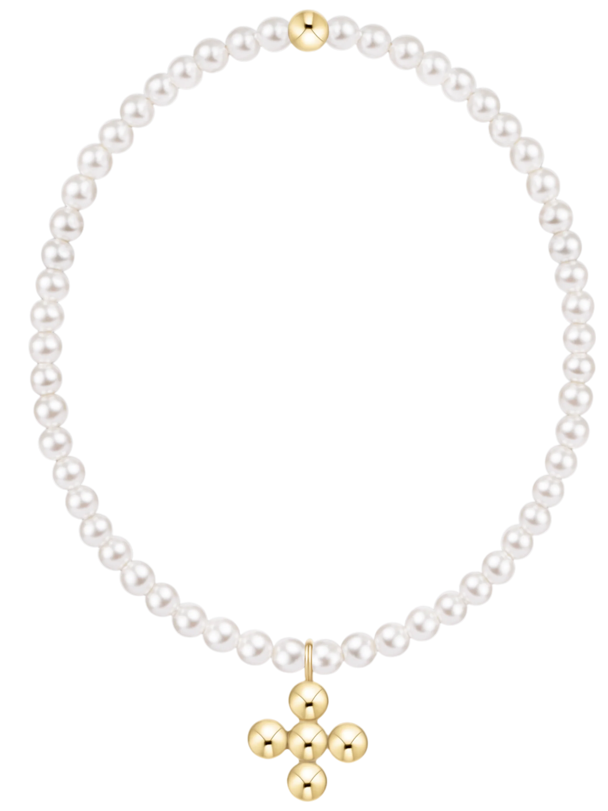 Extends Classic Pearl 3mm Bracelet - Signature Cross 4mm Beaded Gold Charm