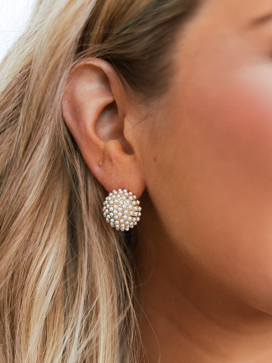 Pearl and Gold Cluster Stud Earrings