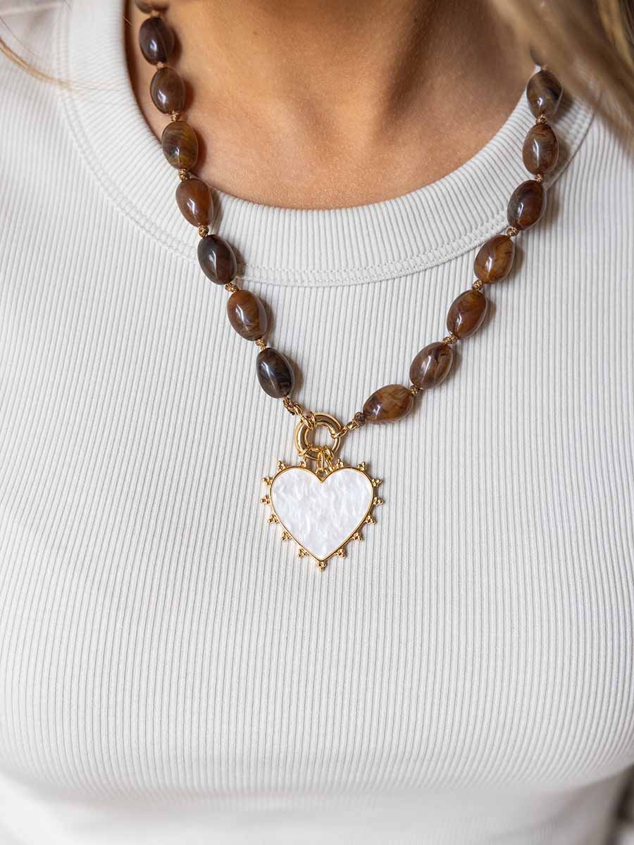 Brown Bead Pearl Heart Necklace **Doorbuster**