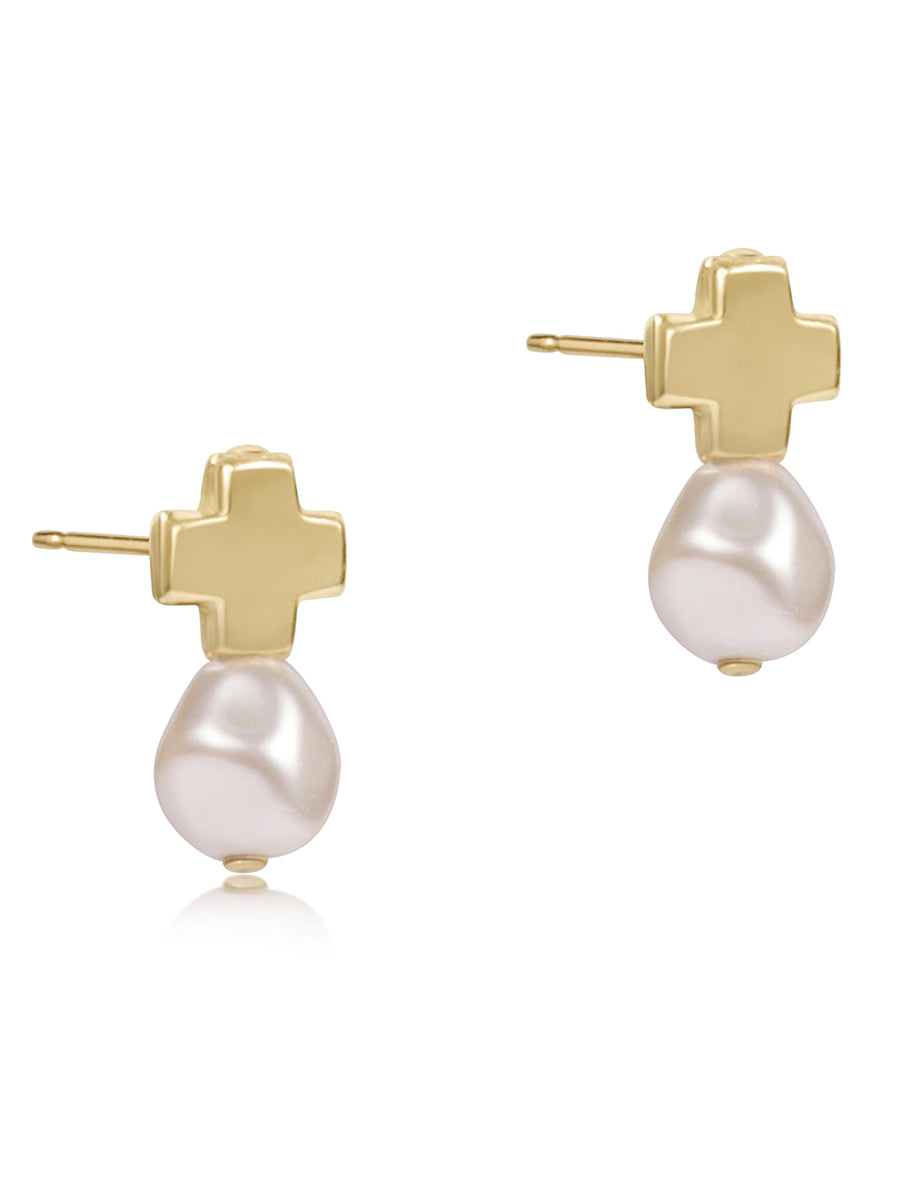 Cross Gold Studs with Pearls