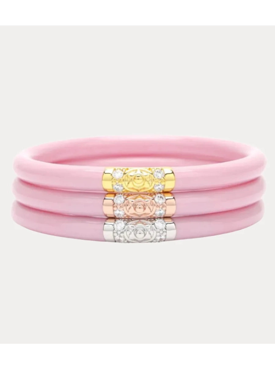 BuddhaGirl Three Kings All Weather Bangles Set-Pink-Small
