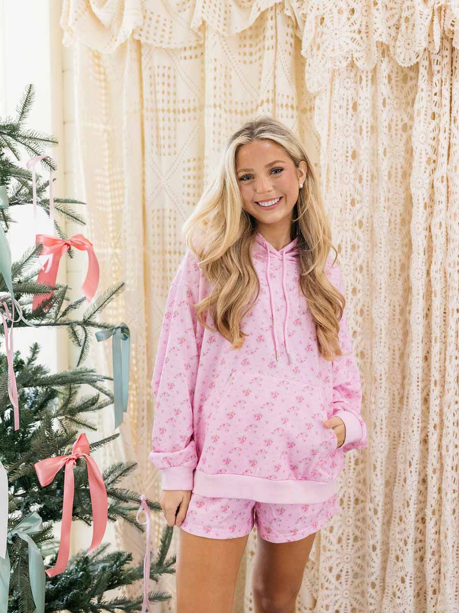 Floral Printed Hoodie & Short Set (2 Colors)