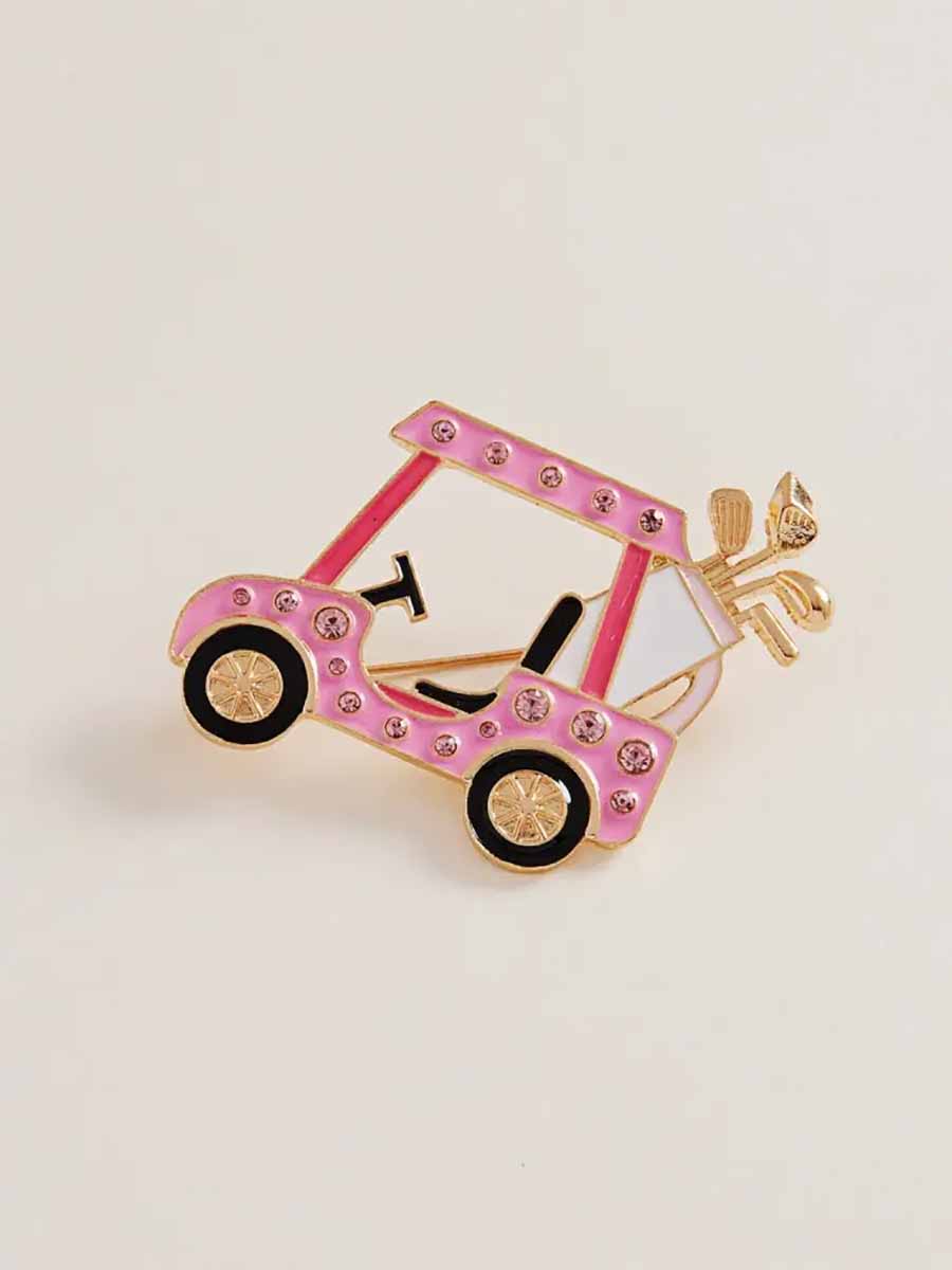 Golf cart with clubs brooche