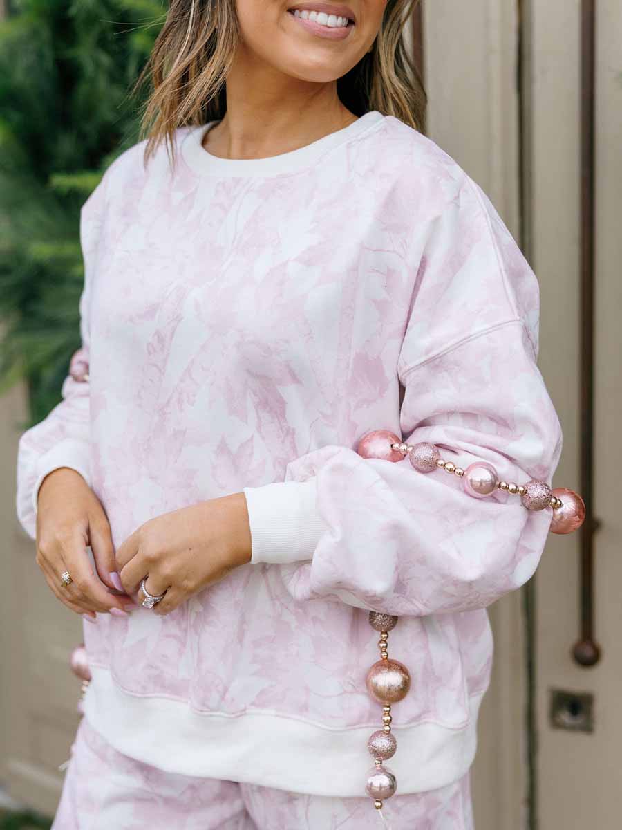 Pink Leaf Print Sweatshirt Jogger Set
