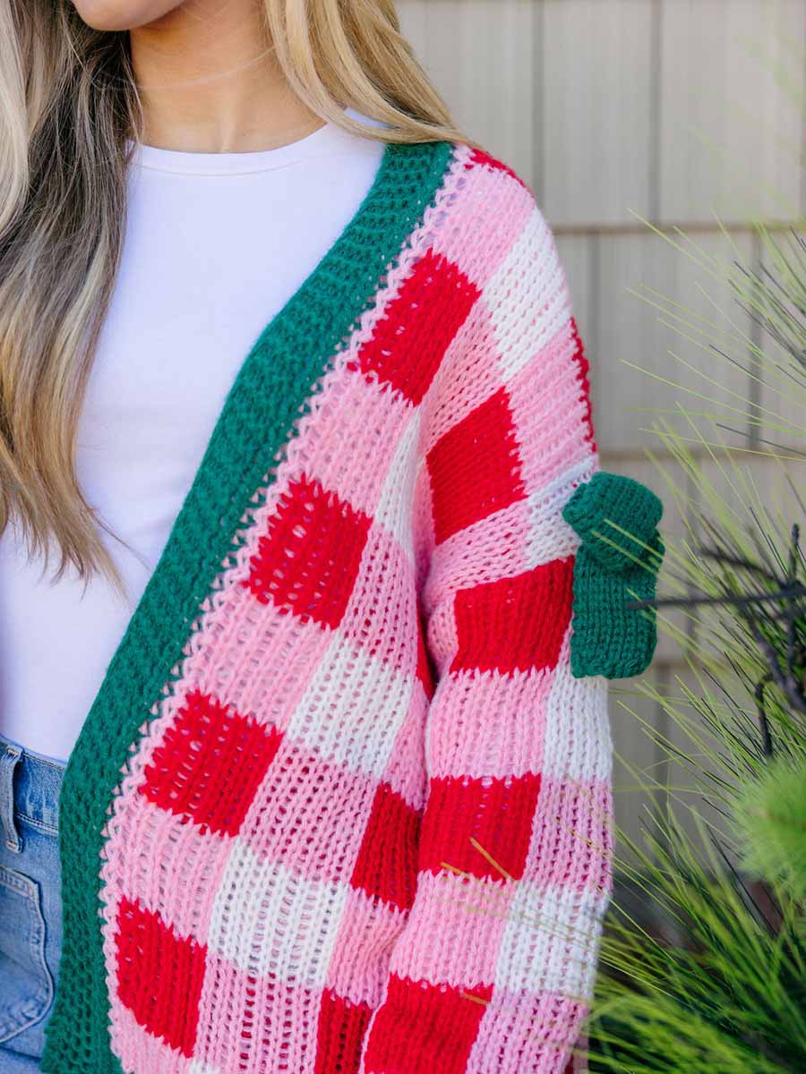 Red & Pink Check Open-Front Cardigan**Doorbuster**