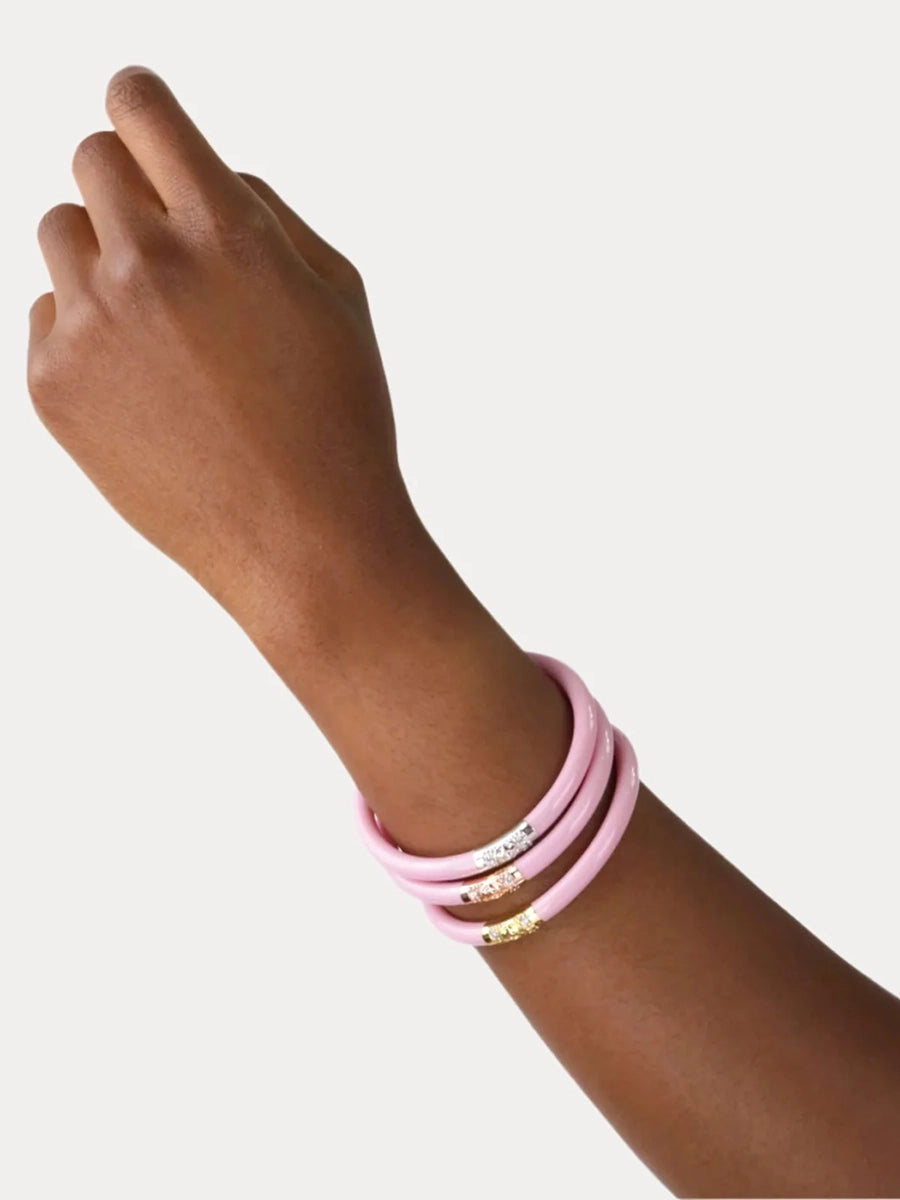BuddhaGirl Three Kings All Weather Bangles Set-Pink-Small