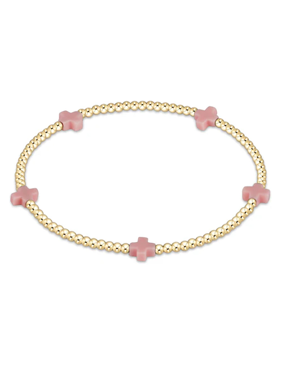 Small Signature Cross Bracelet 2mm, Gold (14 Colors)