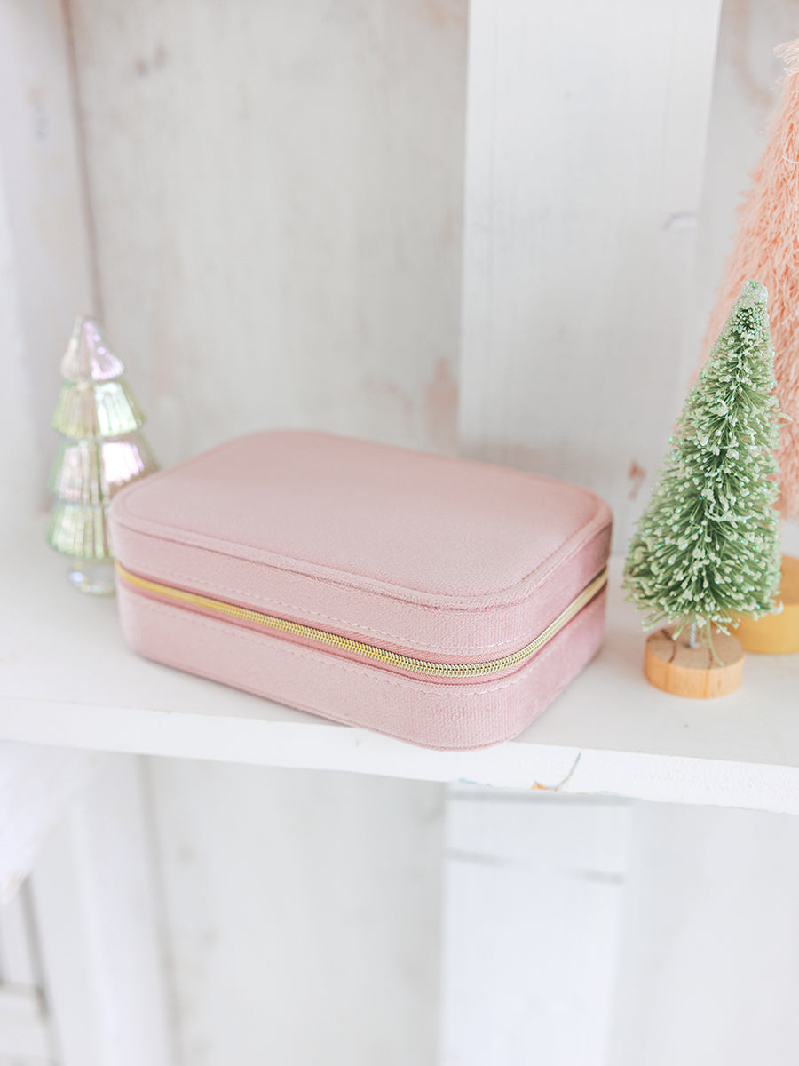 Blush Rectangle Velvet Jewelry Box