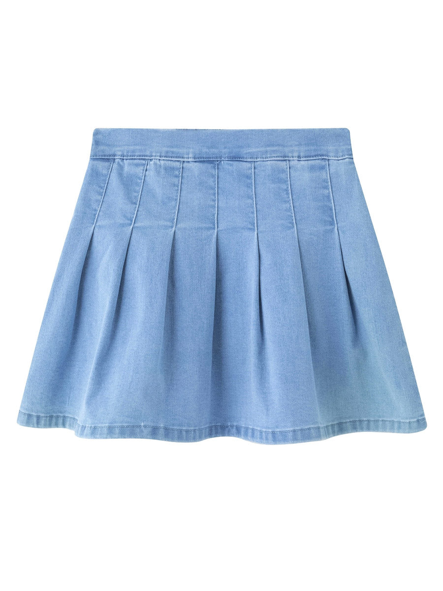 Girls Pleated Denim Skirt