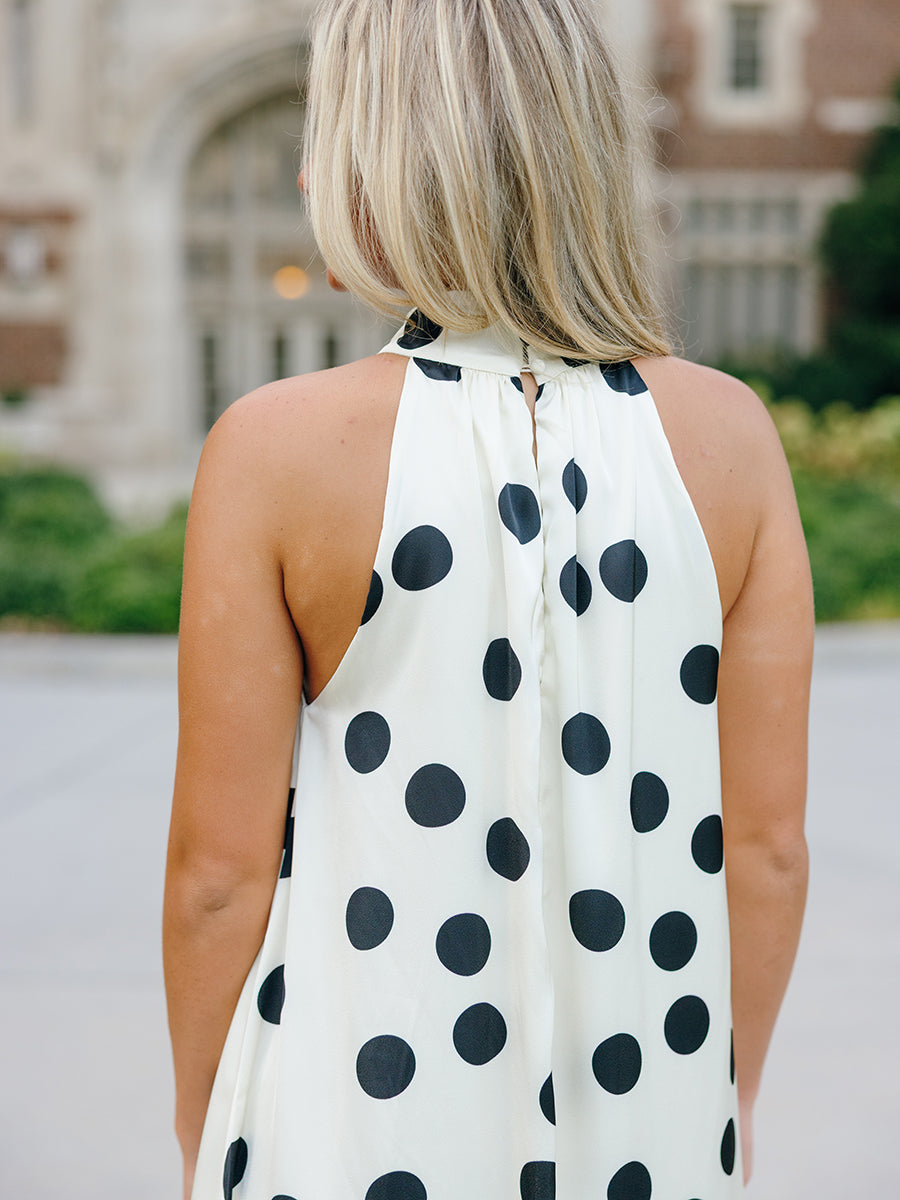 Polka Dot Lace Trim Halter Maxi Dress