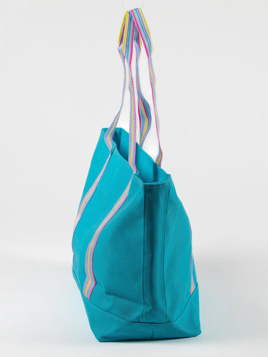 Wide Base Beach Bag with Striped Straps