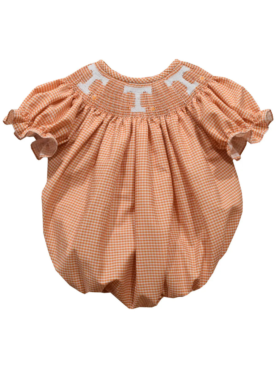"Power T" Smocked Orange Gingham Girls Bubble