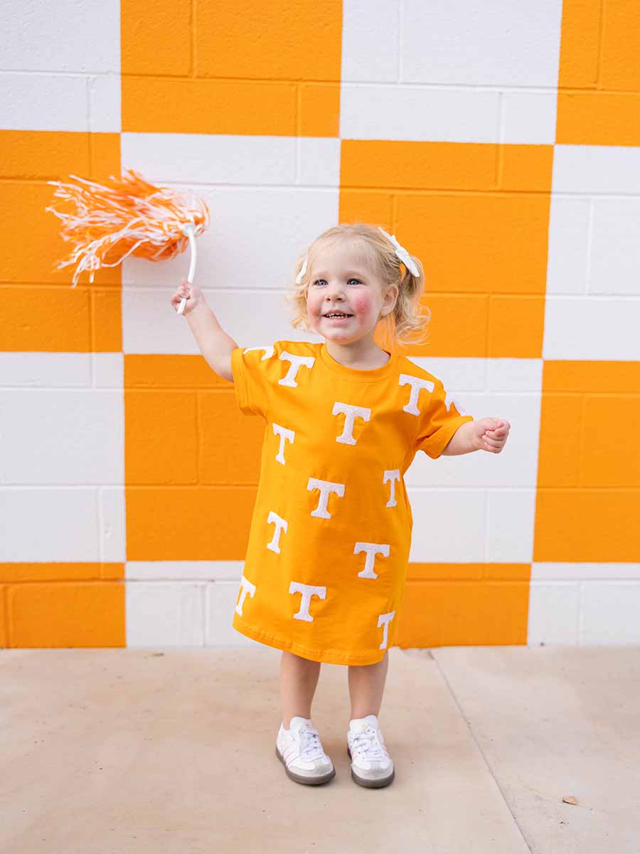 Girls "Power T" Orange Dress, Toddler & Youth