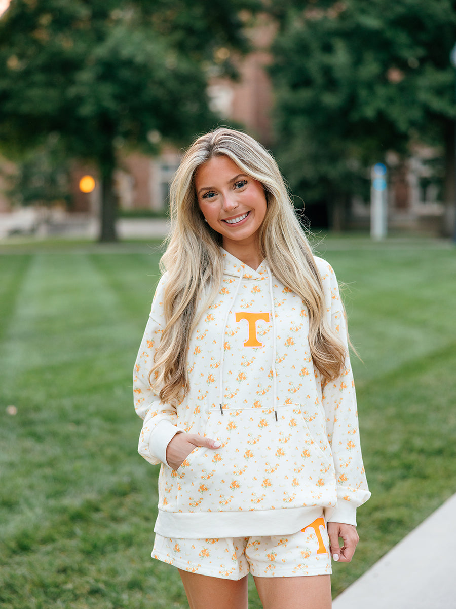 Orange Floral Power T Hoodie and Shorts Set