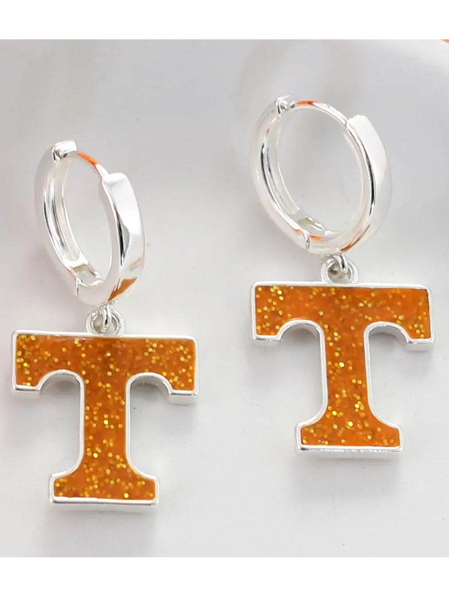 Power T Glitter Huggie Hoop Earrings, Silver
