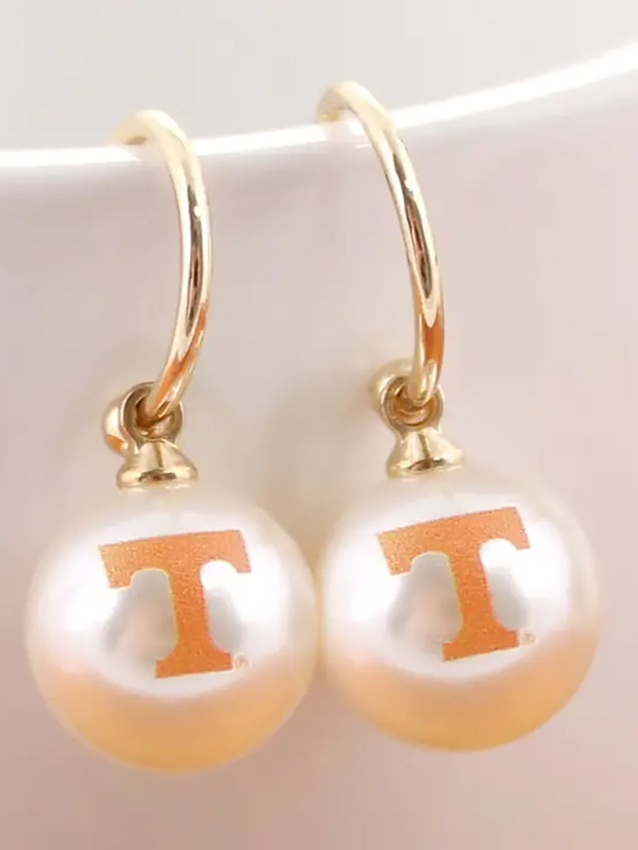 Power T Pearl Hoop Earrings