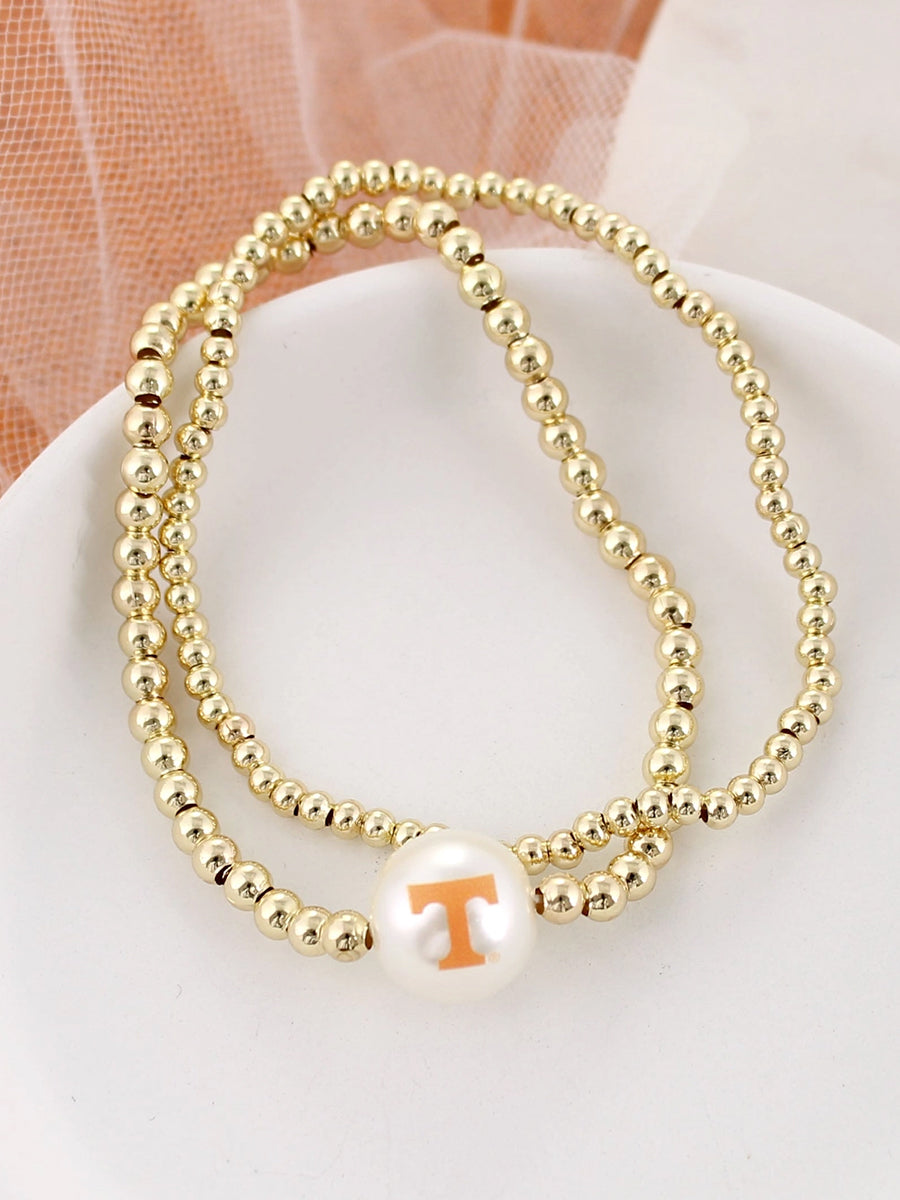 Tennessee Gold & Pearl Power T Stretch Bracelet Set