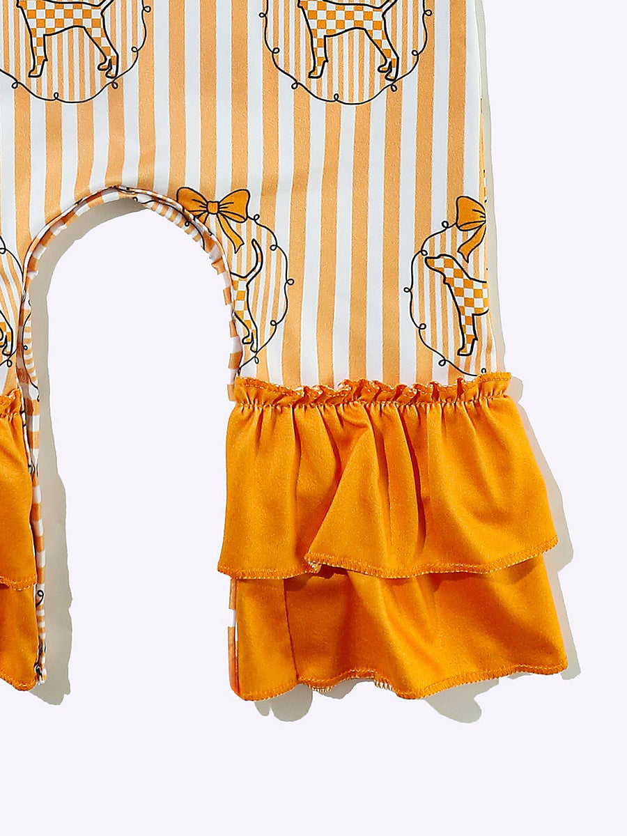 Orange Ruffled Striped Baby Romper