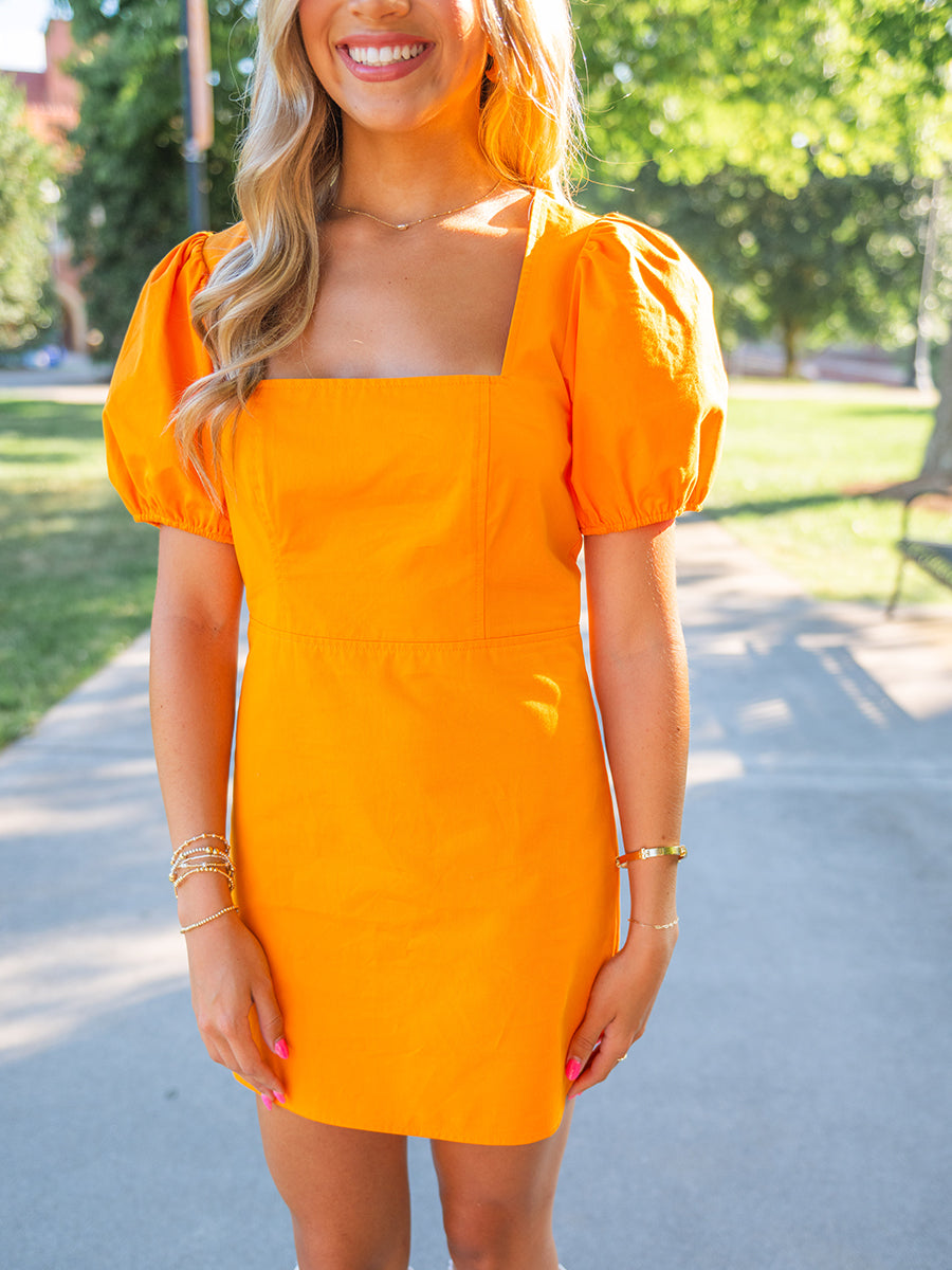 Orange square neck dress hotsell