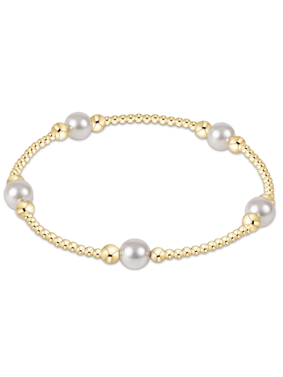 Classic Purpose Pattern Gold Bead Bracelet, Pearl (2 Sizes)