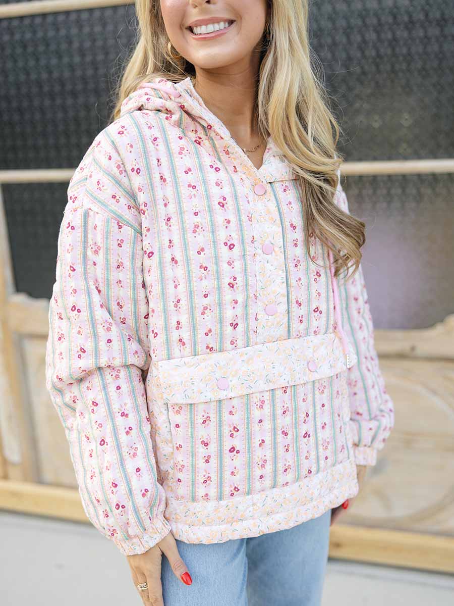 Pink Floral Hooded Pullover