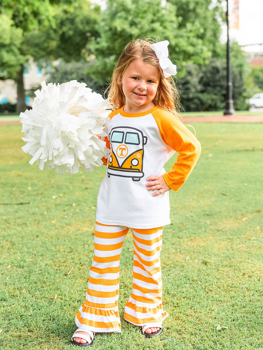 orange and white raglan tee