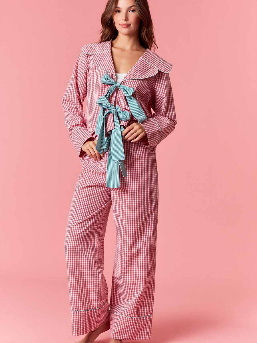 Red white check pajama set