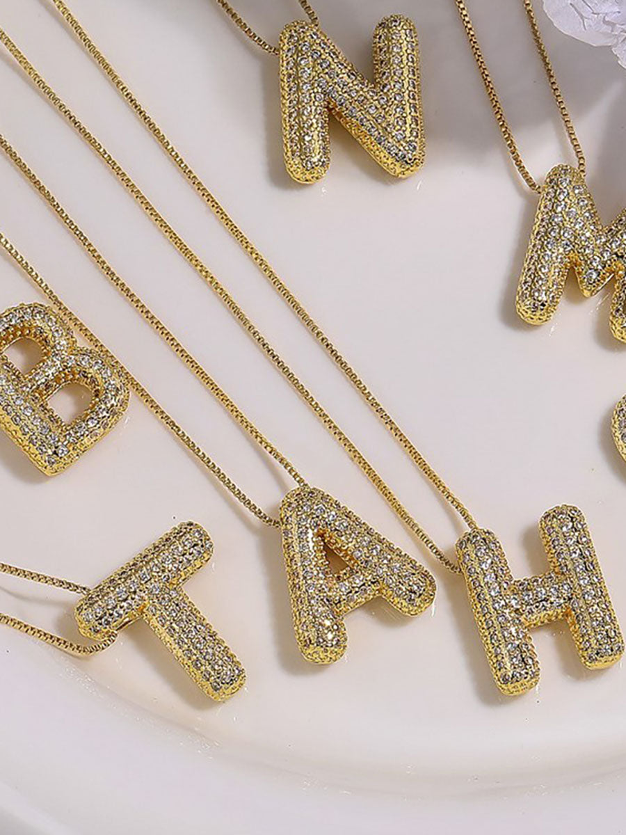 Rhinestone Balloon Letter Initial Necklace