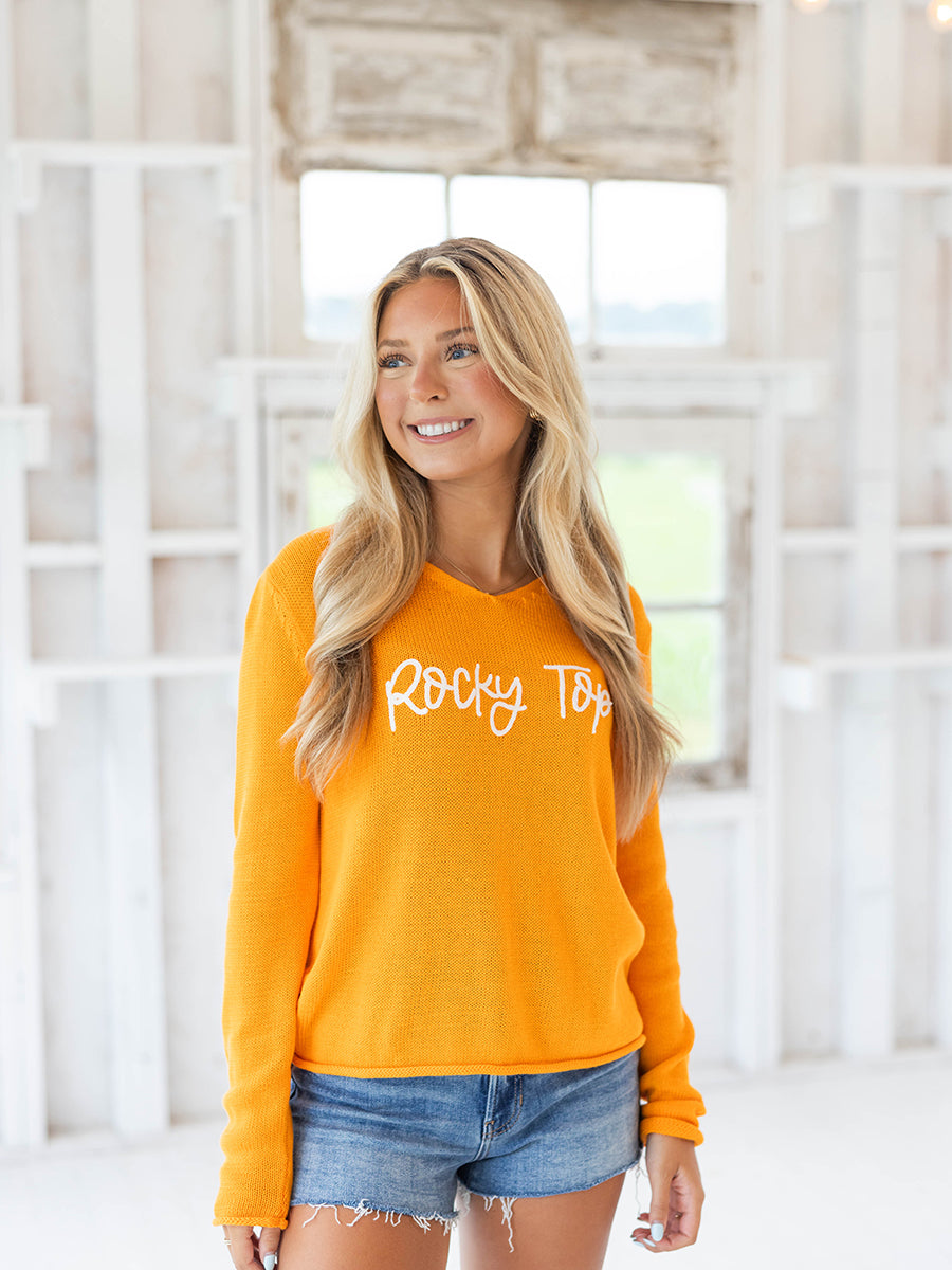 Rocky Top V-Neck Orange Sweater