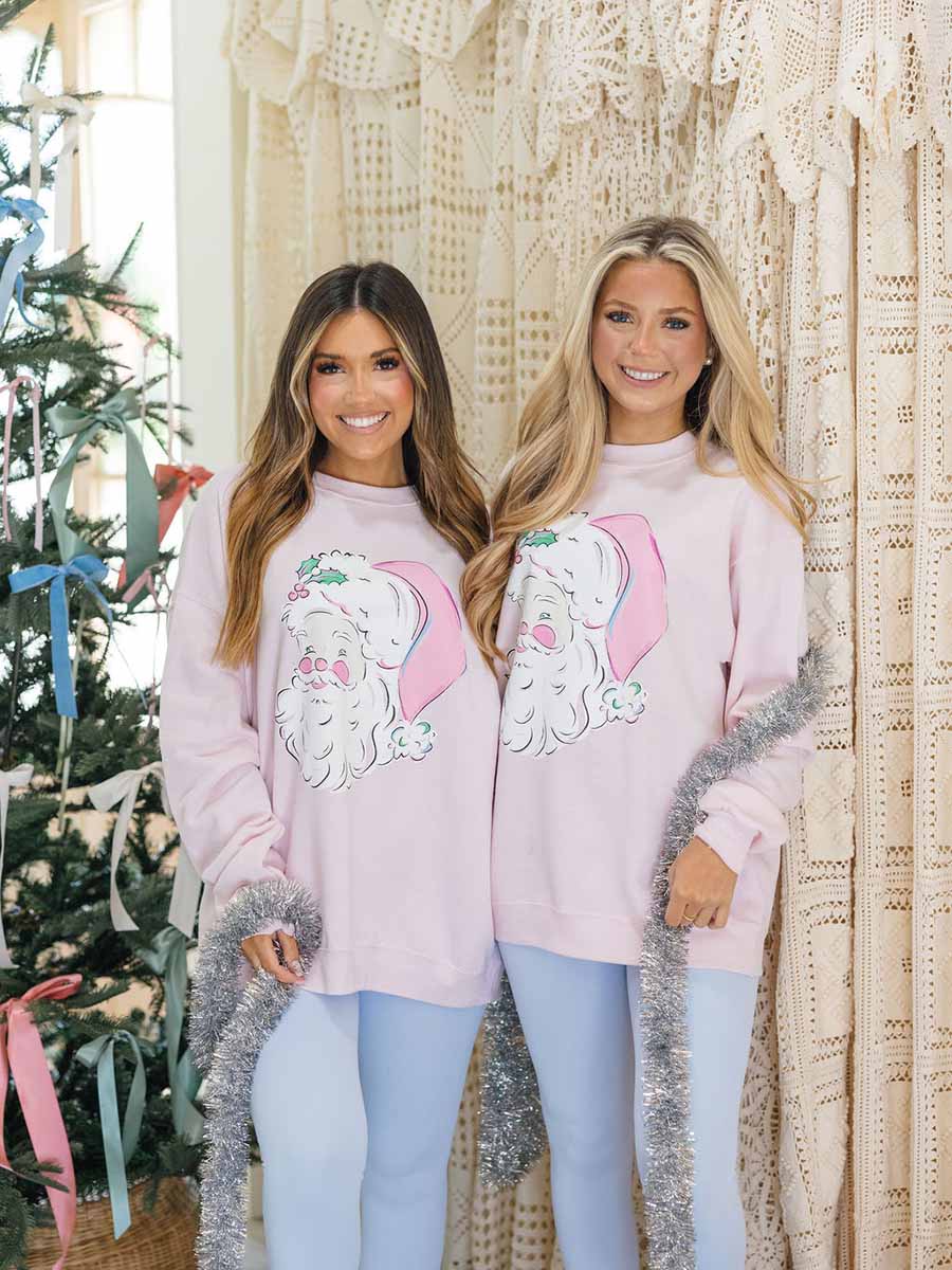 Santa Face Pink Crew Sweatshirt