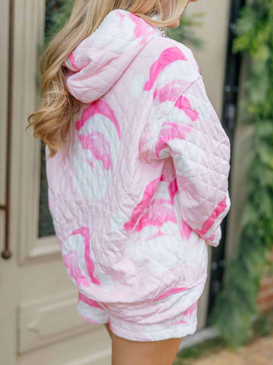 Santa Pink Quilted Velour Hoodie & Shorts Set