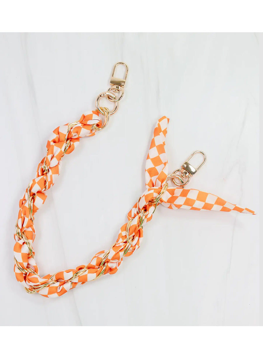 Orange and white checked scarf purse chain