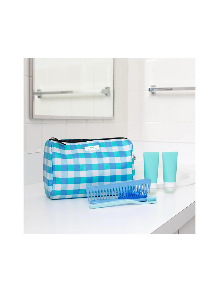Blue Checked Cosmetic Bag