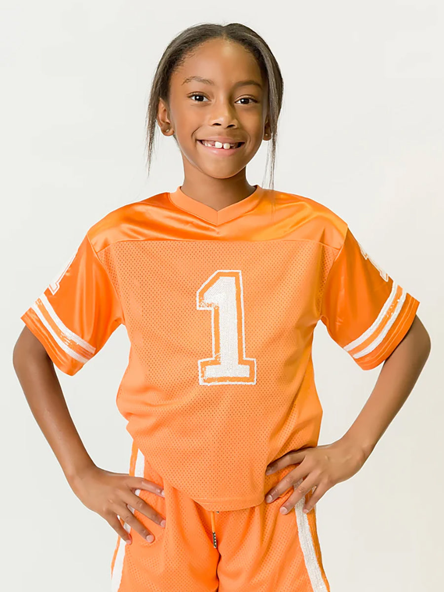 Orange & White Sequin Football Jersey, Toddler & Youth