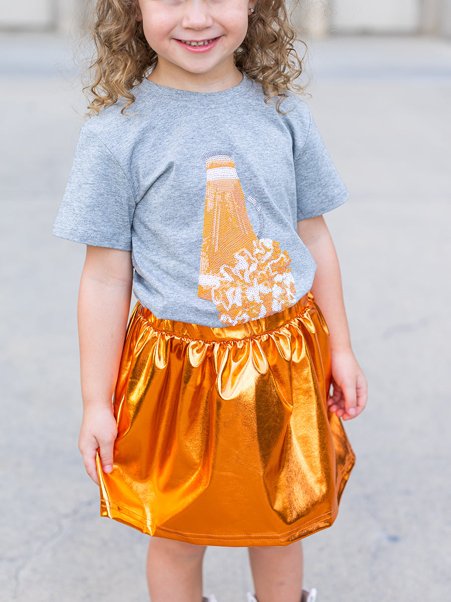 Kids Orange and White Sequin Megaphone Shirt