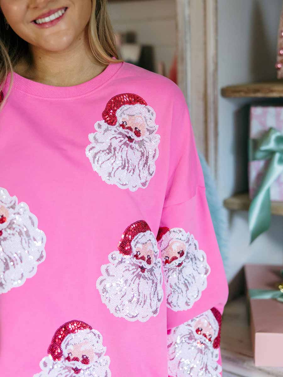 Sequin Santa Oversized Pink Sweatshirt