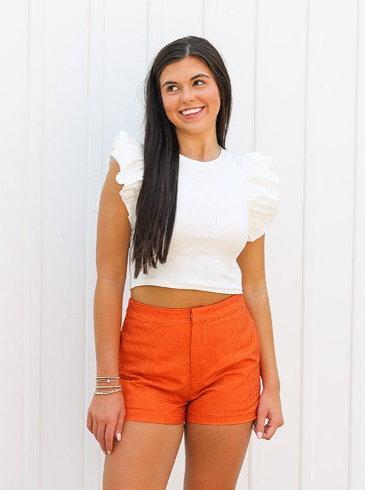 Ruffled-Sleeve Crop Top (2 Colors)