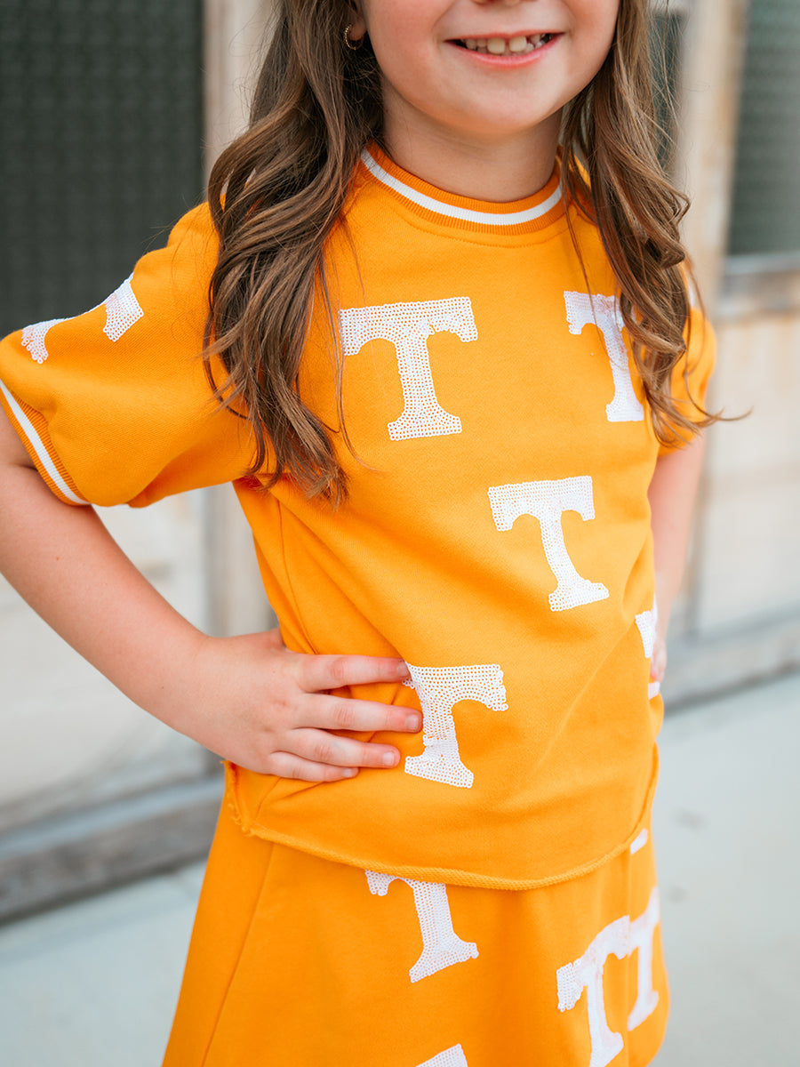 Girls Sequin "Power T" Orange Top