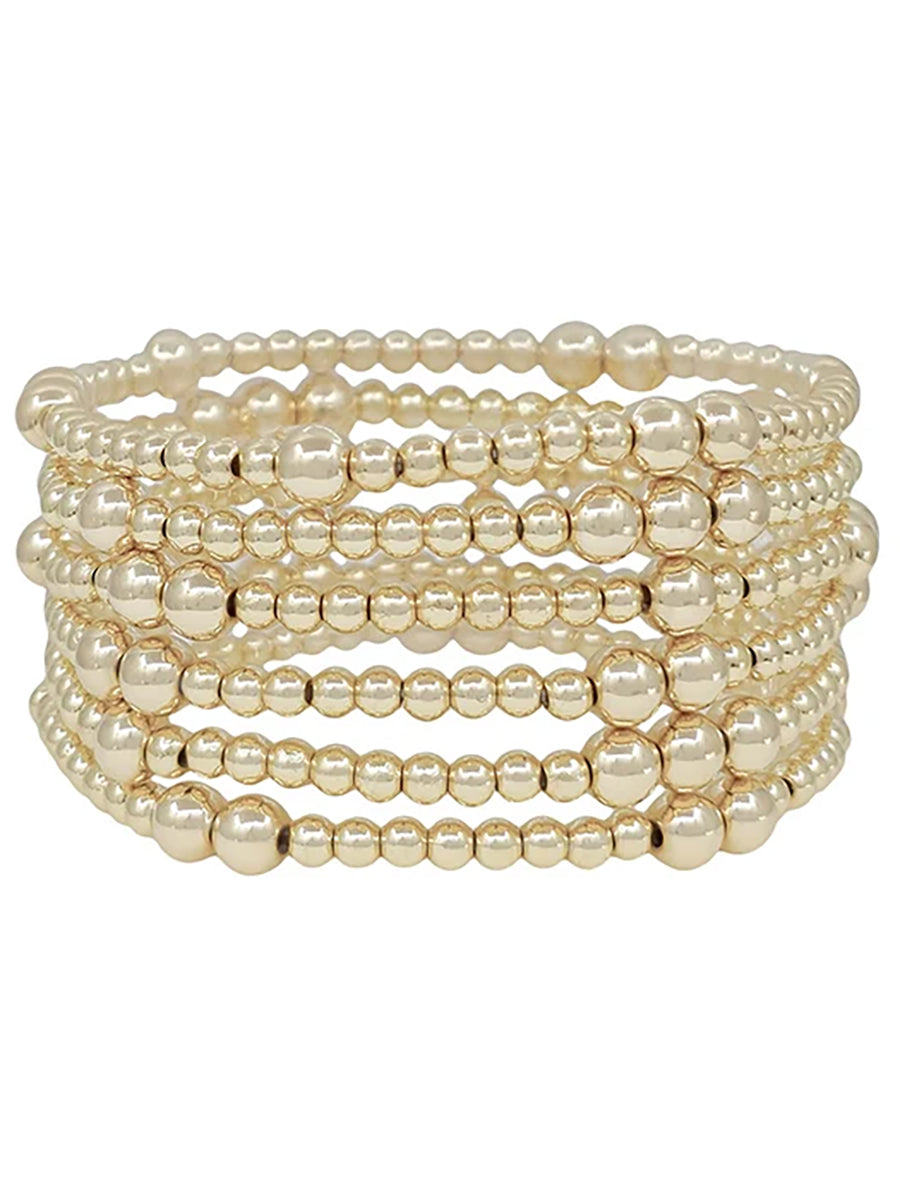 7 gold beaded stretch bracelets