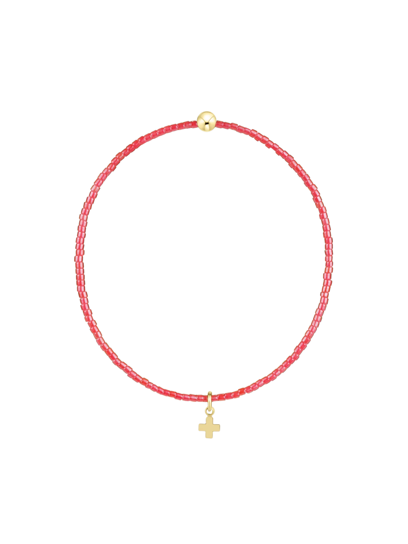 gold cross red bead bracelet