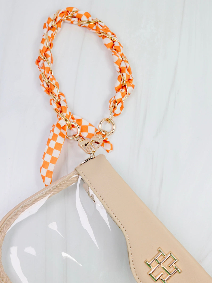 Orange and white checked purse chain