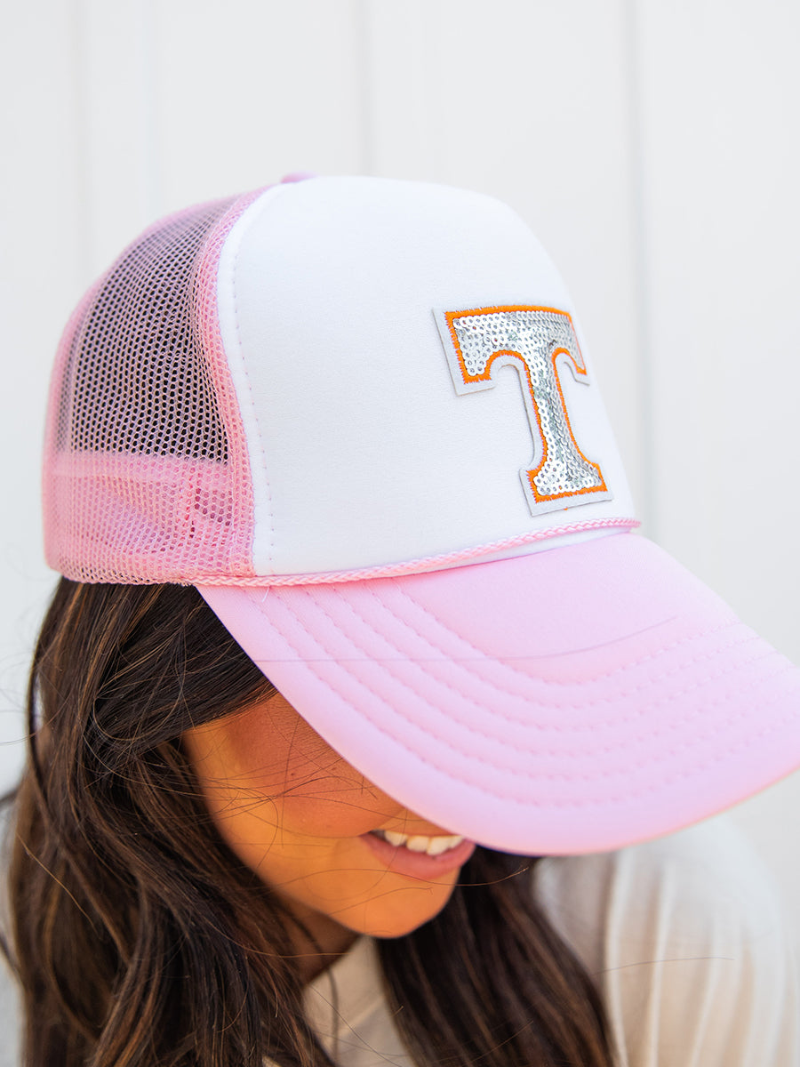 Pink and White Cap with Shiny Power T Patch