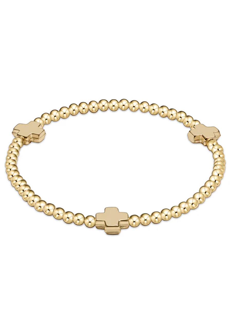 Classic Beaded Signature Cross Bracelet, Gold, 3mm