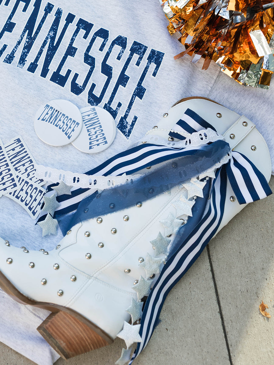 Navy & White Stripe and Silver Stars Boot Bows