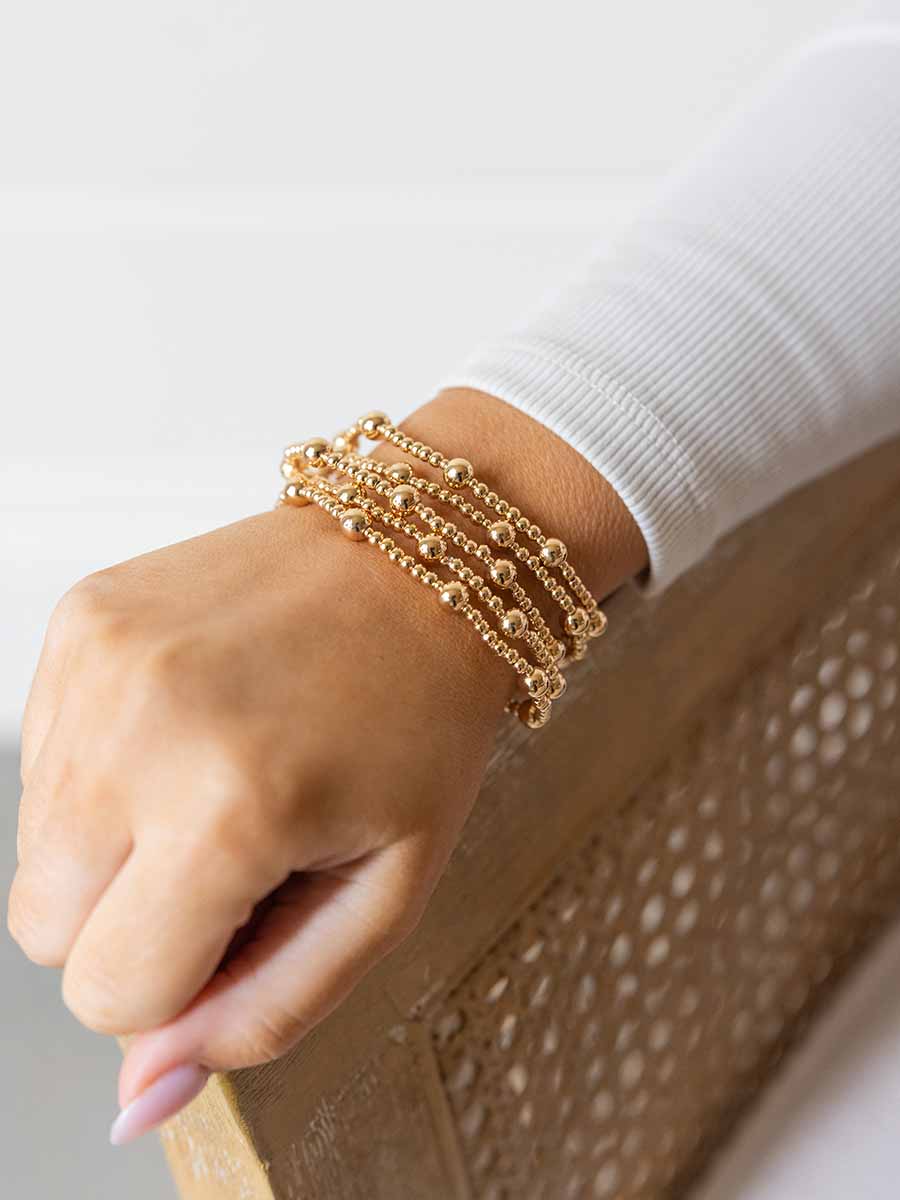 Small and Large Gold Bead Bracelets, Set of 5 **Doorbuster**
