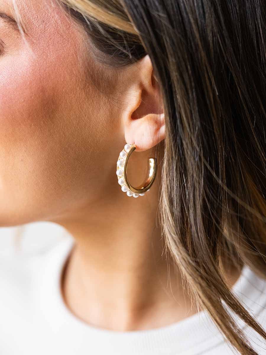 Gold Hoop with Pearl 1" Earring **Doorbuster**