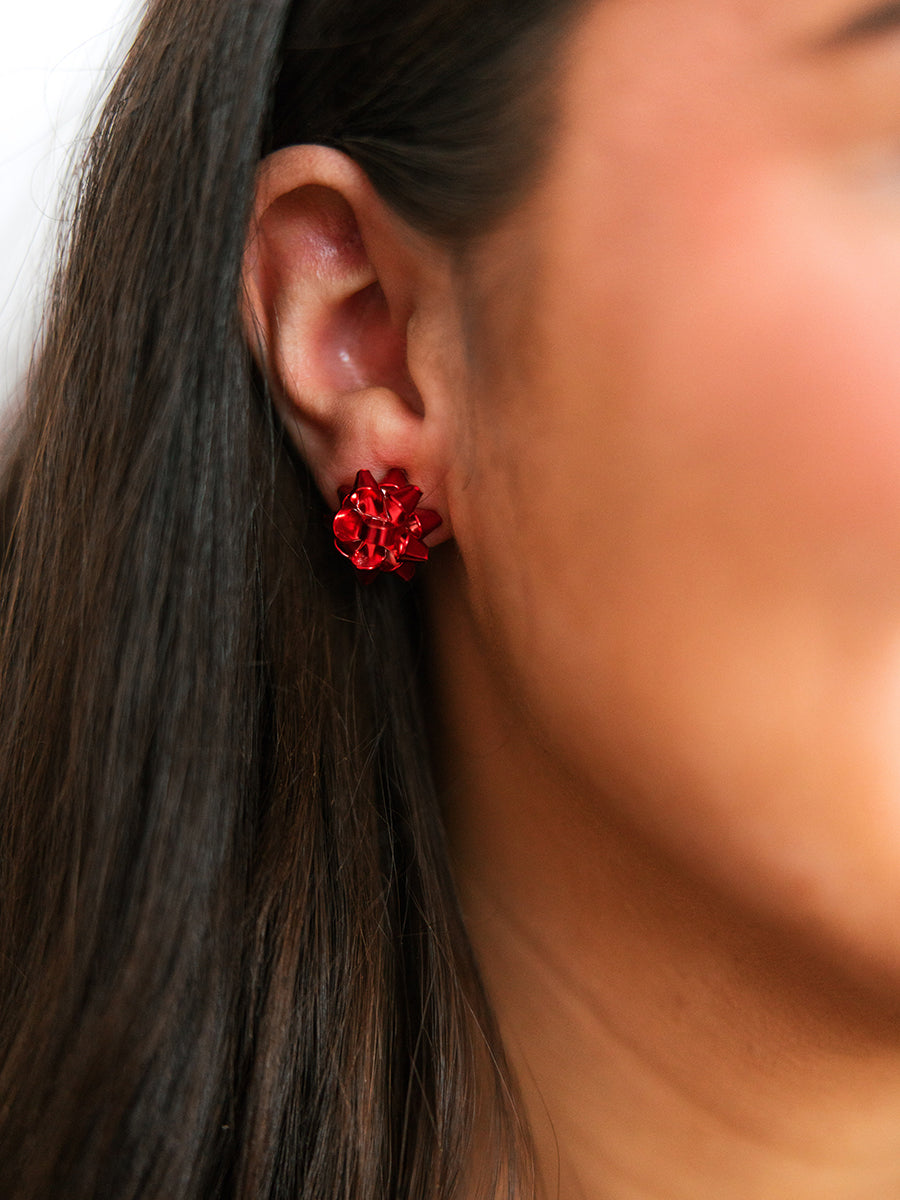 Small Christmas Red Bow Earrings