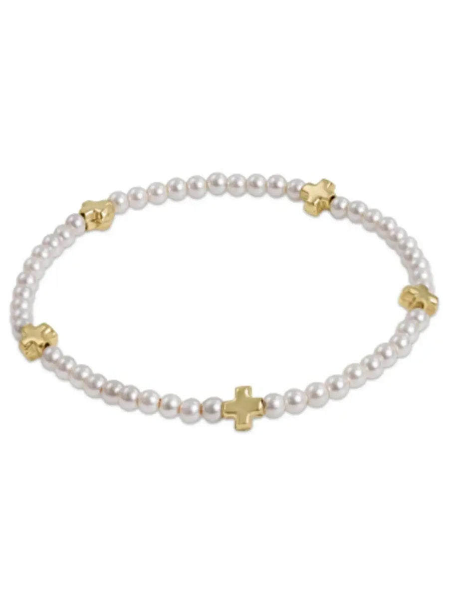 Small Signature Cross 3mm Pearl Bracelet