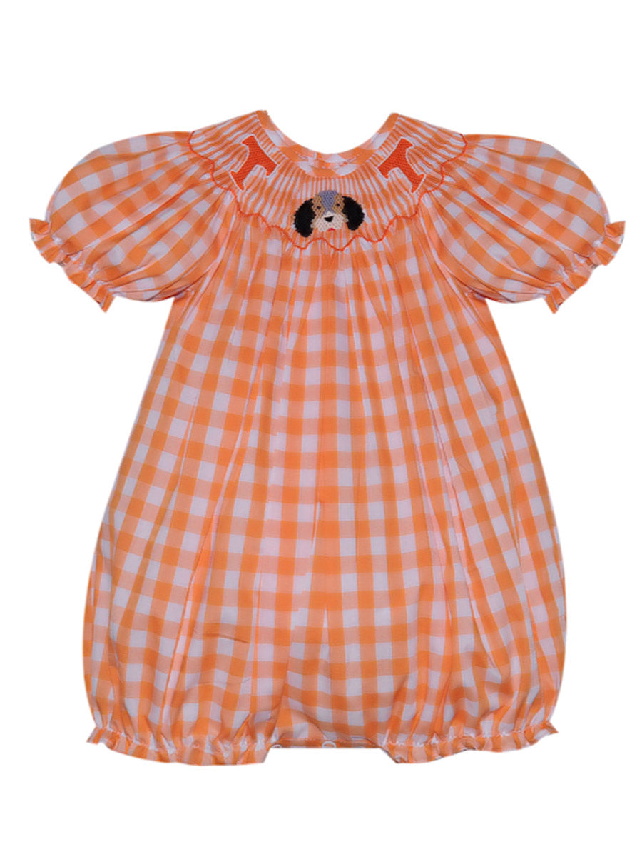 Orange and White Checked Smocked Bubble