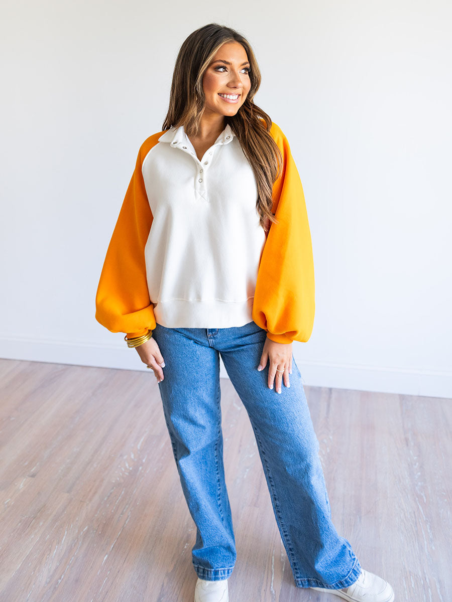 button front colorblock sweatshirt